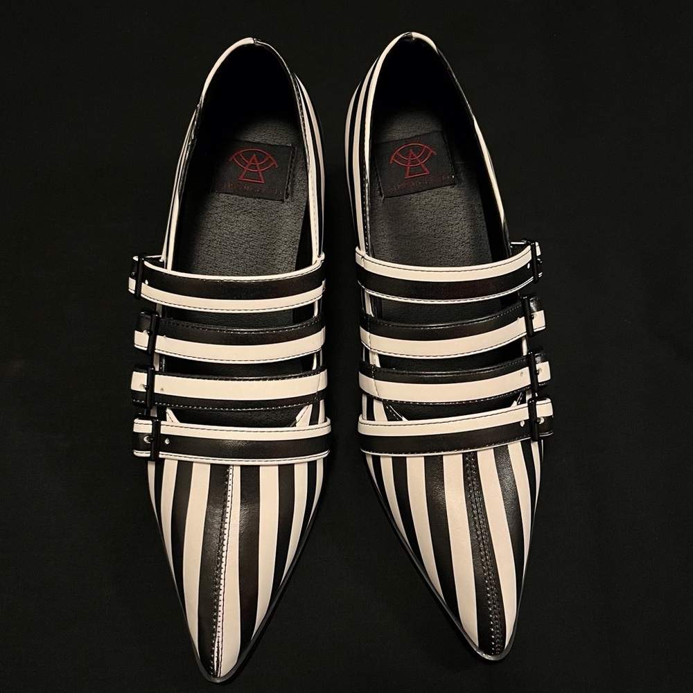 Black and white striped heels